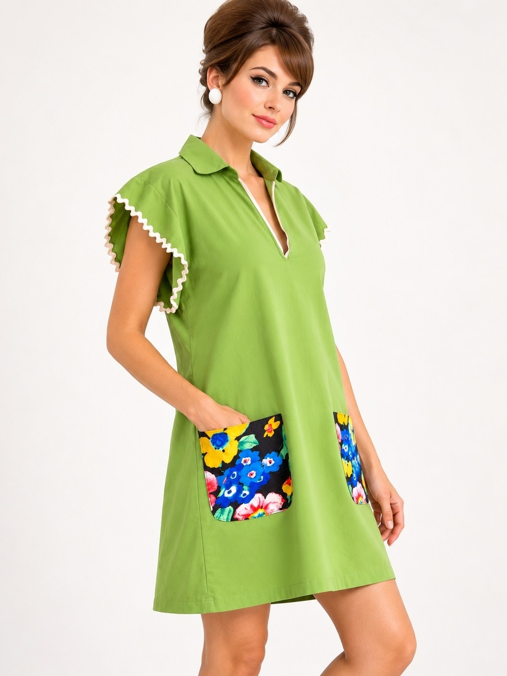 BOUTIQUE ALARA FLORAL MOD VINTAGE 60s 70s PATCHWORK MINI DRESS TUNIC SZ L